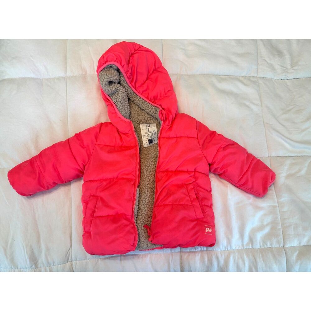 NWOT Baby Gap Size 3 Years Sassy Pink Sherpa Lined Puffer Quilted Jacket